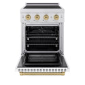 ZLINE Autograph Edition 24 in. 3.2 cu. ft. Paramount Induction Range with 3 Element Cooktop and Electric Convection Oven in Stainless Steel with White Matte Door and Champagne Bronze Accents (SINRZ-WM-24-CB)