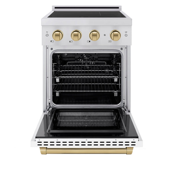 ZLINE Autograph Edition 24 in. 3.2 cu. ft. Paramount Induction Range with 3 Element Cooktop and Electric Convection Oven in Stainless Steel with White Matte Door and Champagne Bronze Accents (SINRZ-WM-24-CB)