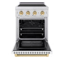 ZLINE Autograph Edition 24 in. 3.2 cu. ft. Paramount Induction Range with 3 Element Cooktop and Electric Convection Oven in Stainless Steel with White Matte Door and Polished Gold Accents (SINRZ-WM-24-G)