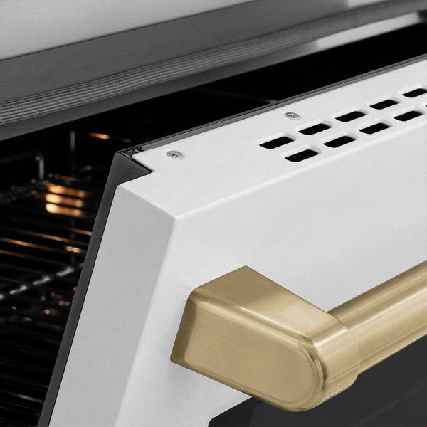 ZLINE Autograph Edition 36 in. 5.2 cu. ft. Paramount Induction Range with 5 Element Cooktop and Electric Convection Oven in Stainless Steel with White Matte Door and Champagne Bronze Accents (SINRZ-WM-36-CB)