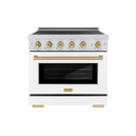 ZLINE Autograph Edition 36 in. 5.2 cu. ft. Paramount Induction Range with 5 Element Cooktop and Electric Convection Oven in Stainless Steel with White Matte Door and Champagne Bronze Accents (SINRZ-WM-36-CB)