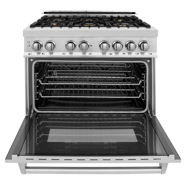 ZLINE 36 in. 4.6 cu. ft. Legacy Dual Fuel Range with Gas Cooktop and Electric Convection Oven in Stainless Steel with 6 Brass Burners and Griddle (RA-BR-GR-36)