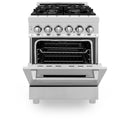 ZLINE 24 in. Professional Dual Fuel Range in Stainless Steel (RA24) front, oven door half open.