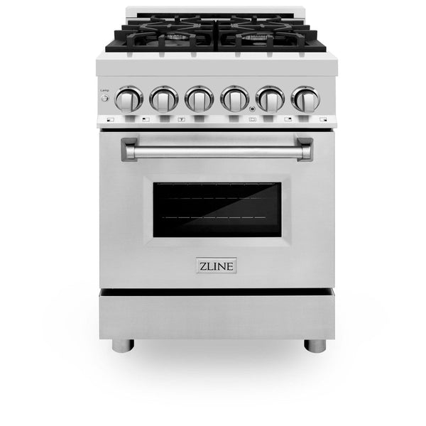 ZLINE 24 in. Professional Dual Fuel Range in Stainless Steel (RA24) front, oven closed.