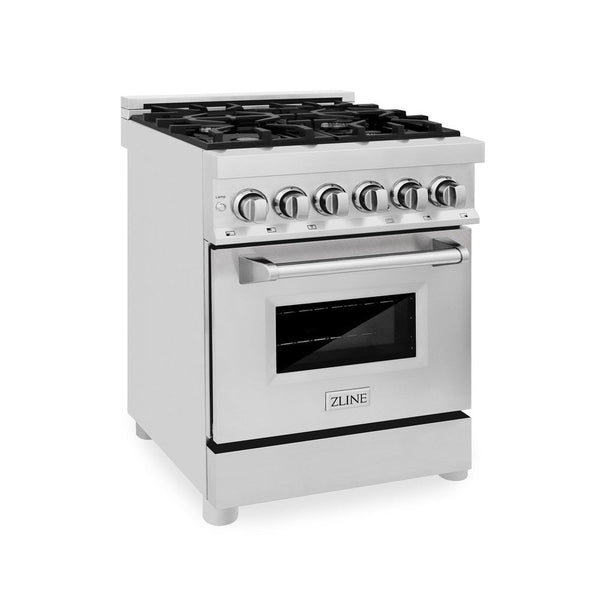 ZLINE 24 in. Professional Dual Fuel Range in Stainless Steel (RA24) side, oven closed.