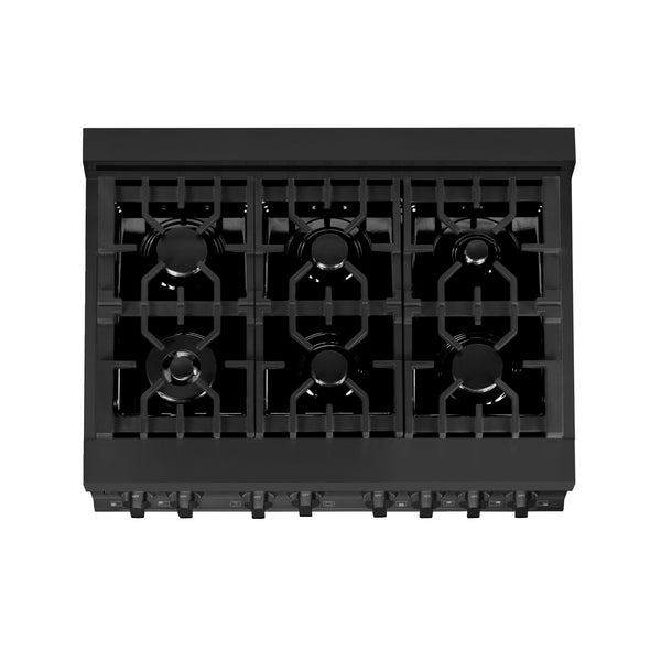 ZLINE 36 in. 4.6 cu. ft. Legacy Dual Fuel Range with 6 Burner Gas Cooktop and Electric Convection Oven in Black Stainless Steel (RAB-36)