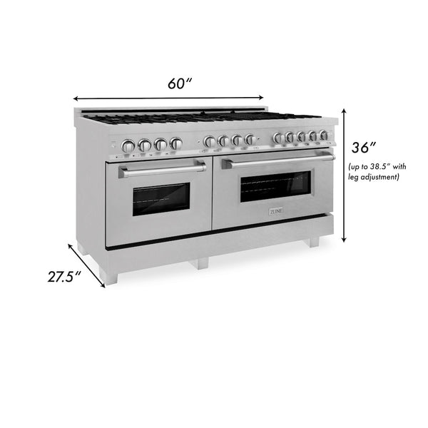 ZLINE 60 in. 7.4 cu. ft. Legacy Dual Fuel Range with 9 Burner Gas Cooktop and 2 Electric Convection Ovens in DuraSnow® Stainless Steel with Griddle (RAS-SN-GR-60)