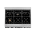 ZLINE 36" Dual Fuel Range top-down view of 6-burner gas cooktop.
