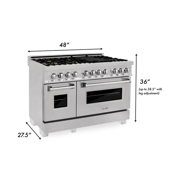 ZLINE 48 in. 6.0 cu. ft. Legacy Dual Fuel Range with Gas Cooktop and 2 Electric Ovens in DuraSnow® Stainless Steel with 6 Brass Burners and Griddle (RAS-SN-BR-GR-48)
