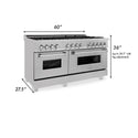 ZLINE 60 in. 7.4 cu. ft. Legacy Dual Fuel Range with Gas Cooktop and 2 Electric Convection Ovens in Satin Stainless Steel with 8 Brass Burners and Griddle (RAS-SN-BR-GR-60)