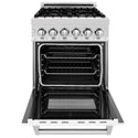 ZLINE 24 in. 2.8 cu. ft. Legacy Dual Fuel Range with 4 Burner Gas Cooktop and Electric Convection Oven in Satin Stainless Steel with White Matte Door and Griddle (RAS-WM-GR-24)