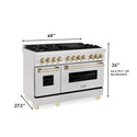 ZLINE Autograph Edition 48 in. 6.0 cu. ft. Dual Fuel Range with Gas Stove and Electric Oven in DuraSnow® Stainless Steel with Polished Gold Accents (RASZ-SN-48-G) dimensional diagram with measurements.