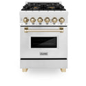 ZLINE Autograph Edition 24 in. 2.8 cu. ft. Dual Fuel Range with Gas Stove and Electric Oven in Stainless Steel with Polished Gold Accents (RAZ-24-G) front, oven closed.