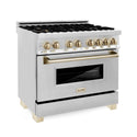 ZLINE Autograph Edition 36 in. Kitchen Package with Stainless Steel Dual Fuel Range, Range Hood, Dishwasher and Refrigeration with Polished Gold Accents (4KAPR-RARHDWM36-G) 
