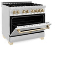 ZLINE Autograph Edition 36 in. Kitchen Package with Stainless Steel Dual Fuel Range, Range Hood, Dishwasher and Refrigeration with Polished Gold Accents (4KAPR-RARHDWM36-G) 