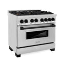 ZLINE Autograph Edition 36 in. Kitchen Package with Stainless Steel Dual Fuel Range, Range Hood, Dishwasher and Refrigeration Including External Water Dispenser with Matte Black Accents (4AKPR-RARHDWM36-MB) 