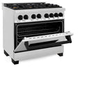 ZLINE Autograph Edition 36 in. Kitchen Package with Stainless Steel Dual Fuel Range, Range Hood, Dishwasher and Refrigeration Including External Water Dispenser with Matte Black Accents (4AKPR-RARHDWM36-MB) 