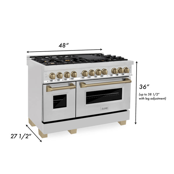 ZLINE Autograph Edition 48" Dual Fuel Range dimensional graphic.