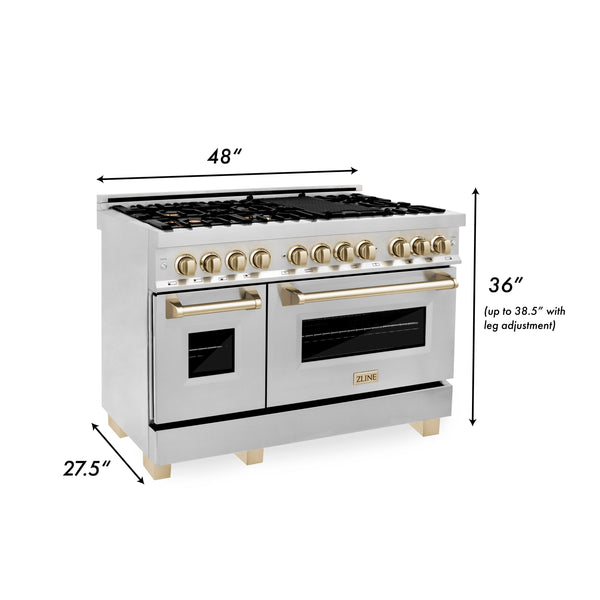 ZLINE Autograph Edition 48" Dual Fuel Range dimensional graphic.