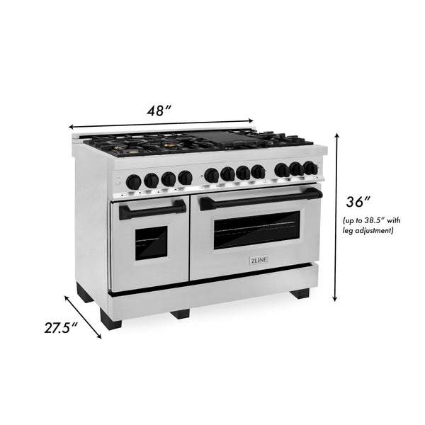 ZLINE Autograph Edition 48" Dual Fuel Range dimensional graphic.