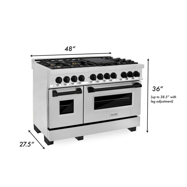 ZLINE Autograph Edition 48" Dual Fuel Range dimensional graphic.