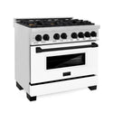 ZLINE Autograph Edition 36 in. 4.6 cu. ft. Dual Fuel Range with Gas Stove and Electric Oven in Stainless Steel with White Matte Door and Matte Black Accents (RAZ-WM-36-MB) side, oven closed.
