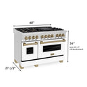 ZLINE Autograph Edition 48" Dual Fuel Range dimensional graphic.