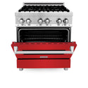 ZLINE 30 in. 4.0 cu. ft. Legacy Dual Fuel Range with 4 Burner Gas Cooktop and Electric Convection Oven in Stainless Steel and Red Matte Door (RA-RM-30)