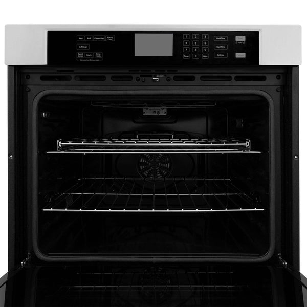 ZLINE wall oven front with door open.