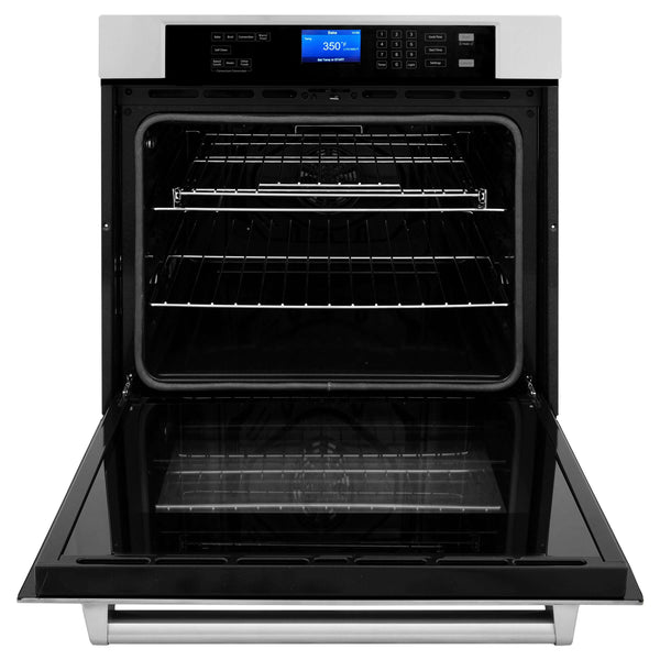ZLINE single wall oven front with door open.