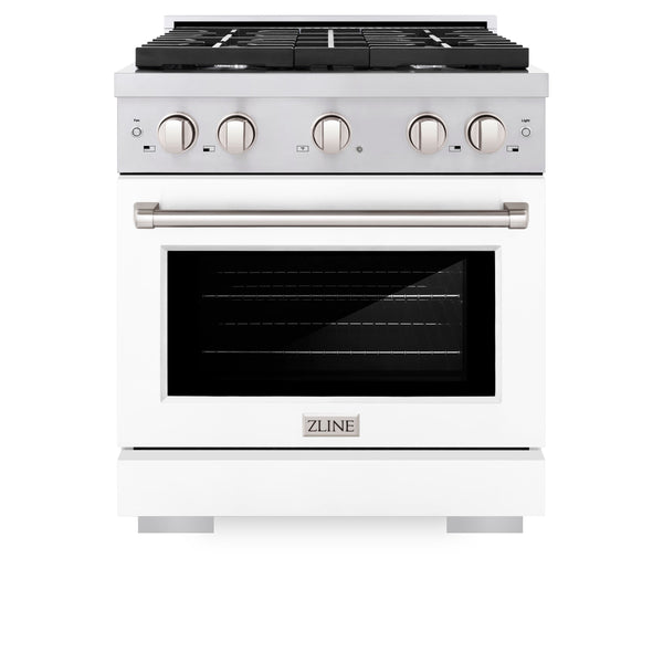 ZLINE 30 in. 4.2 cu. ft. Paramount Gas Range with 4 Burner Cooktop and Convection Gas Oven in Stainless Steel with White Matte Door (SGR-WM-30)