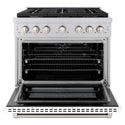 ZLINE 36 in. 5.2 cu. ft. Paramount Gas Range with 6 Burner Cooktop and Convection Gas Oven in Stainless Steel with White Matte Door (SGR-WM-36)
