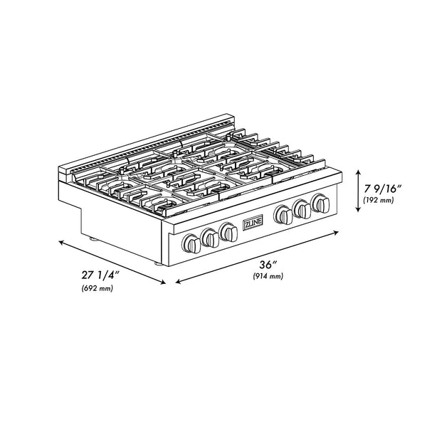 ZLINE Autograph Edition 36 in. Paramount Gas Rangetop with 6 Burner DuoPro™ Cooktop in Stainless Steel and Polished Gold Accents (PSRTZ-36-G)