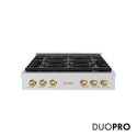 ZLINE Autograph Edition 36 in. Paramount Gas Rangetop with 6 Burner DuoPro™ Cooktop in Stainless Steel and Champagne Bronze Accents (PSRTZ-36-CB)