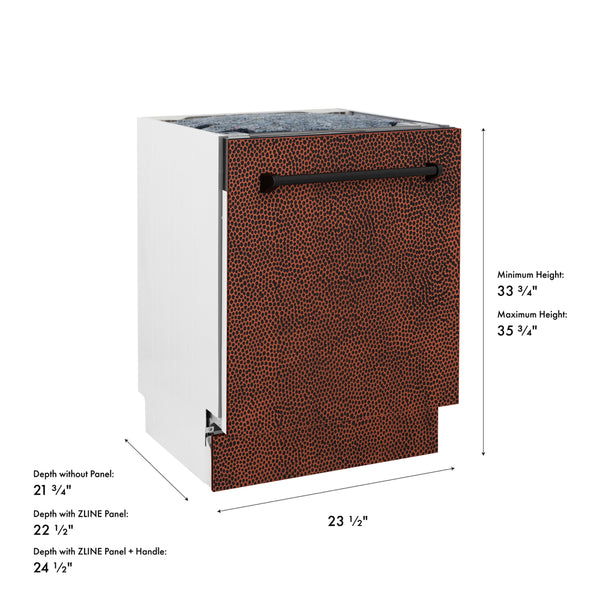 ZLINE 24 in. Tallac Series 3rd Rack Dishwasher with Auto Door Open Drying, 51dBa, Hand-Hammered Copper Panel (DWV-HH-24)