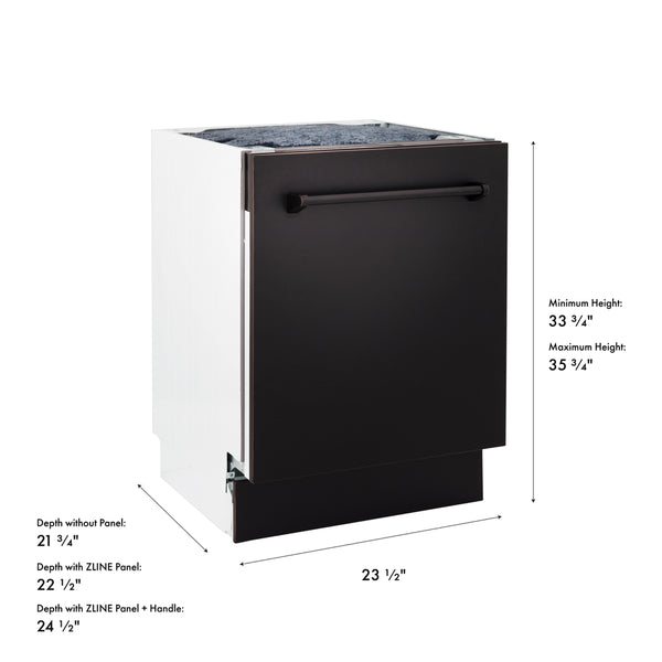 ZLINE 24 in. Tallac Series 3rd Rack Dishwasher with Auto Door Open Drying, 51dBa, Oil-Rubbed Bronze Panel (DWV-ORB-24)