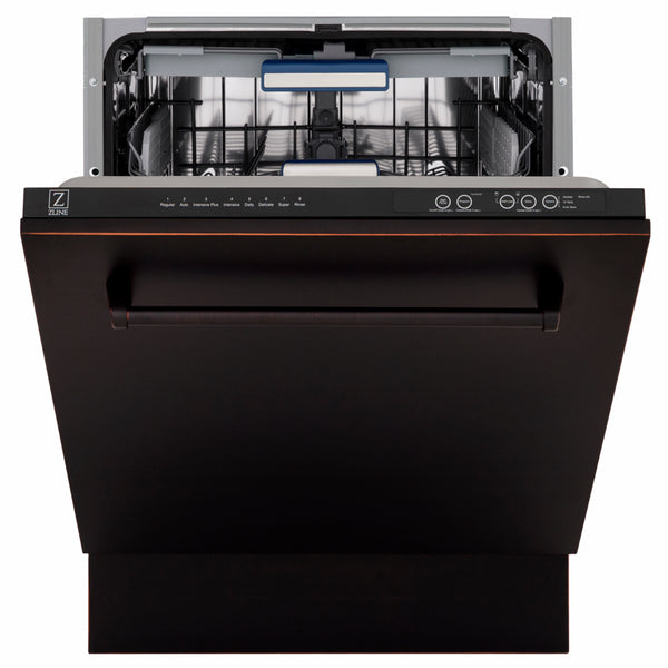 ZLINE 24 in. Tallac Series 3rd Rack Dishwasher with Auto Door Open Drying, 51dBa, Oil-Rubbed Bronze Panel (DWV-ORB-24)
