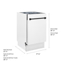 ZLINE Autograph Edition 18 in. Tallac Series 3rd Rack Dishwasher with Auto Door Open Drying, 51dBa, White Matte Panel with Matte Black Handle (DWVZ-WM-18-MB)