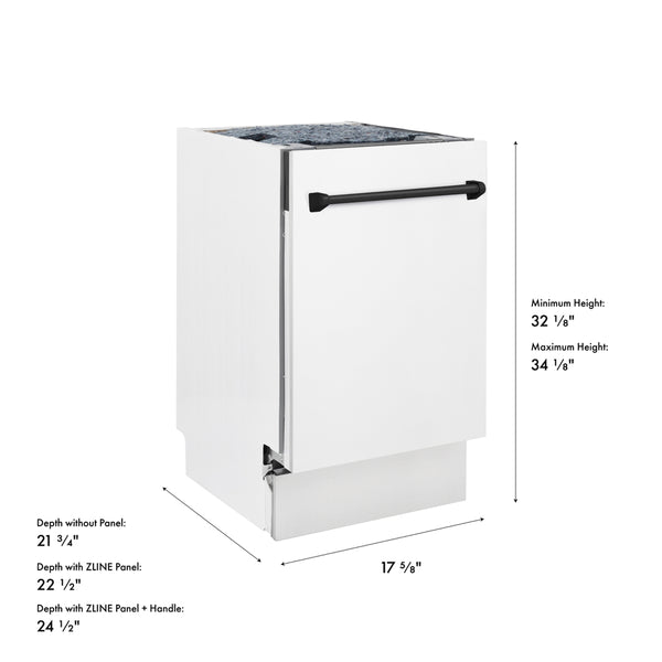 ZLINE Autograph Edition 18 in. Tallac Series 3rd Rack Dishwasher with Auto Door Open Drying, 51dBa, White Matte Panel with Matte Black Handle (DWVZ-WM-18-MB)