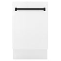 ZLINE Autograph Edition 18 in. Tallac Series 3rd Rack Dishwasher with Auto Door Open Drying, 51dBa, White Matte Panel with Matte Black Handle (DWVZ-WM-18-MB)