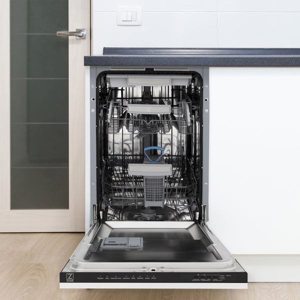 ZLINE Autograph Edition 18 in. Tallac Series 3rd Rack Dishwasher with Auto Door Open Drying, 51dBa, White Matte Panel with Matte Black Handle (DWVZ-WM-18-MB)