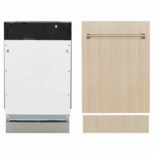 ZLINE Autograph Edition 18 in. Tallac Series 3rd Rack Dishwasher with Auto Door Open Drying, 51dBa, Panel Ready with Champagne Bronze Handle (DWVZ-18-CB)
