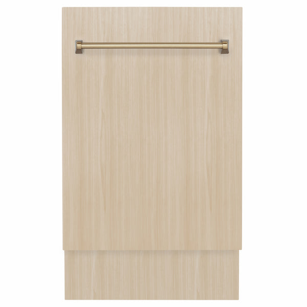 ZLINE Autograph Edition 18 in. Tallac Series 3rd Rack Dishwasher with Auto Door Open Drying, 51dBa, Panel Ready with Champagne Bronze Handle (DWVZ-18-CB)