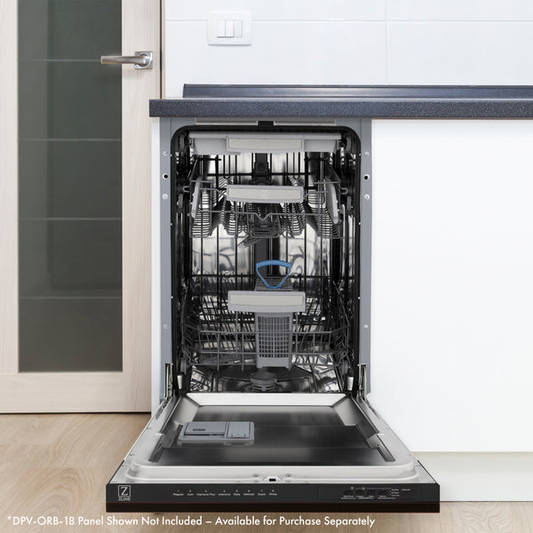 ZLINE Autograph Edition 18 in. Tallac Series 3rd Rack Dishwasher with Auto Door Open Drying, 51dBa, Panel Ready with Champagne Bronze Handle (DWVZ-18-CB)