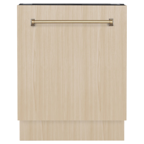 ZLINE Autograph Edition 24 in. Tallac Series 3rd Rack Dishwasher with Auto Door Open Drying, 51dBa, Panel Ready with Champagne Bronze Handle (DWVZ-24-CB)