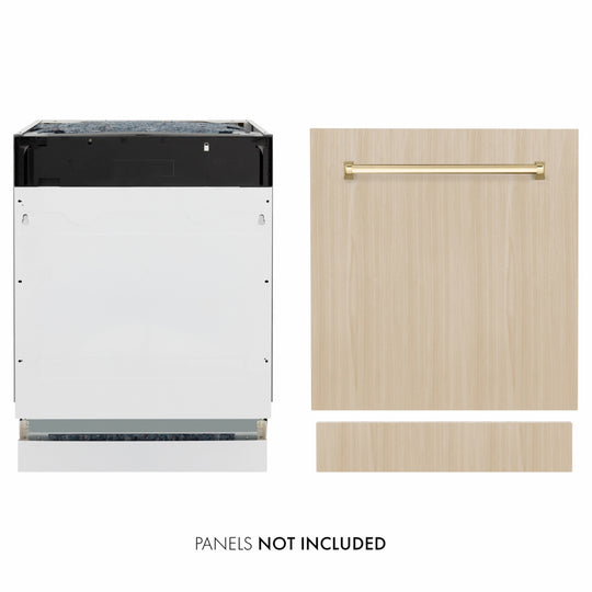 ZLINE Autograph Edition 24 in. Tallac Series 3rd Rack Dishwasher with Auto Door Open Drying, 51dBa, Panel Ready with Polished Gold Handle (DWVZ-24-G)