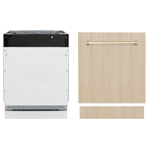 ZLINE Autograph Edition 24 in. Tallac Series 3rd Rack Dishwasher with Auto Door Open Drying, 51dBa, Panel Ready with Polished Gold Handle (DWVZ-24-G)