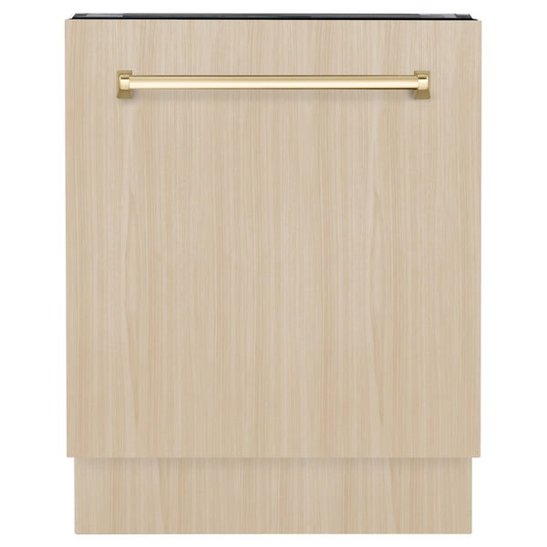ZLINE Autograph Edition 24 in. Tallac Series 3rd Rack Dishwasher with Auto Door Open Drying, 51dBa, Panel Ready with Polished Gold Handle (DWVZ-24-G)
