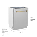 ZLINE Autograph Edition 24 in. Tallac Series 3rd Rack Dishwasher with Auto Door Open Drying, 51dBa, Stainless Steel Panel with Champagne Bronze Handle (DWVZ-304-24-CB)
