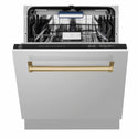 ZLINE Autograph Edition 24 in. Tallac Series 3rd Rack Dishwasher with Auto Door Open Drying, 51dBa, Stainless Steel Panel with Champagne Bronze Handle (DWVZ-304-24-CB)